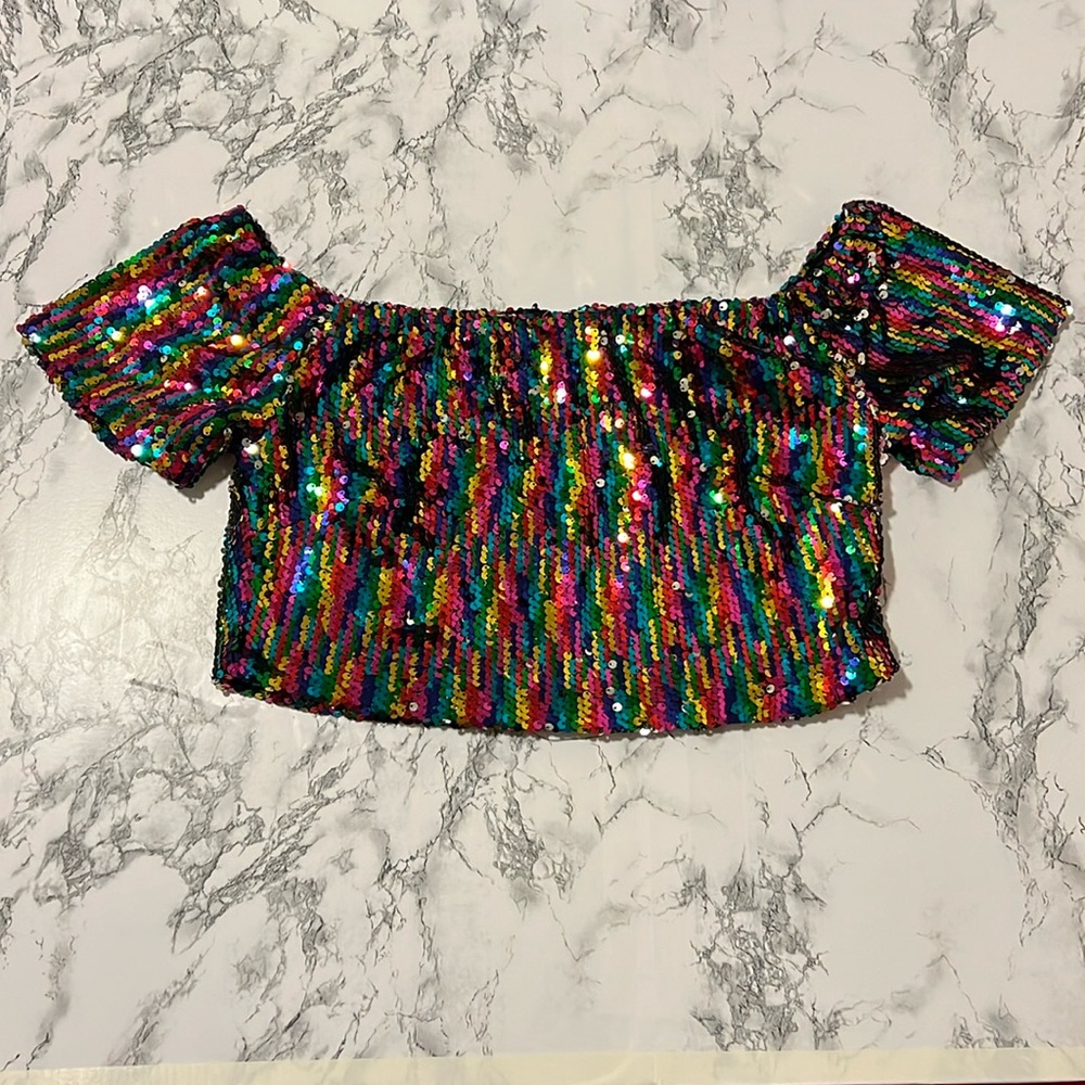 Colorful sequin cropped top